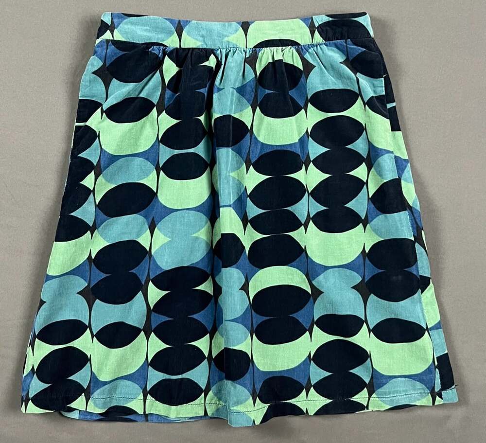 Boden Blue Green Geometric Retro Circle Print Corduroy Midi Skirt Size US 6L
